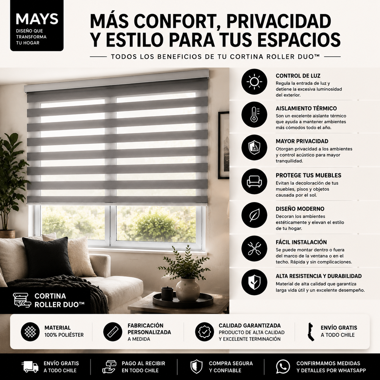 Cortina Roller Duo™ | Diseño, privacidad y control de luz para tu hogar