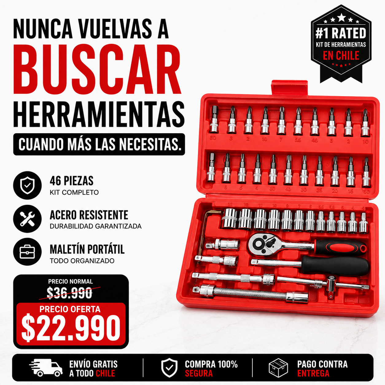 TorqueMaster™ 46 Piezas | La Herramienta que Necesitarás Cuando Menos lo Esperes