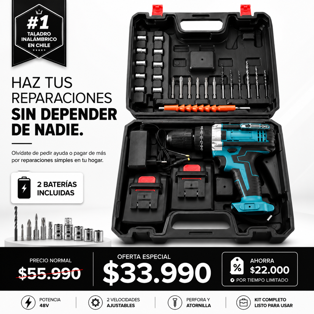 TaladroMax™ 48V| Haz Tus Reparaciones Sin Depender de Nadie