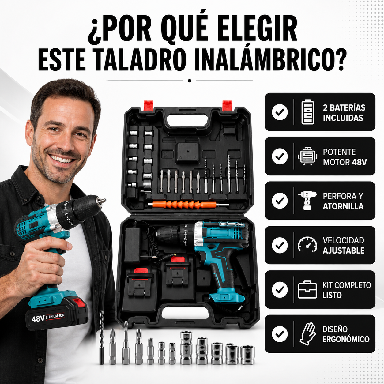 TaladroMax™ 48V| Haz Tus Reparaciones Sin Depender de Nadie