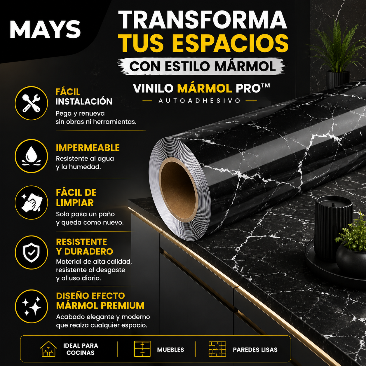 Vinilo Mármol Pro™ | Renueva tus espacios en minutos